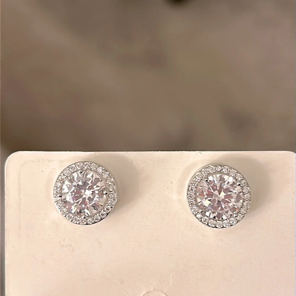 Elegant Cubic Zirconia Crystal Silver Stud Earrings